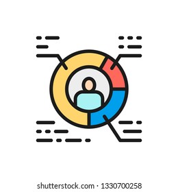 Vector resume, circular diagram with person, characteristics of the employee, worker profile flat color line icon.