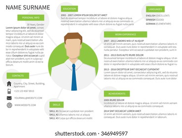 Vector resume cv minimalist template. Editable and ready to print layout, light green version.
