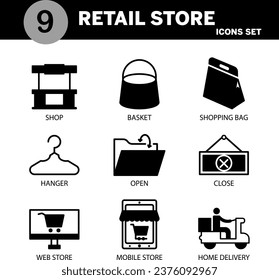 VECTOR RETAIL STORE ICON SET IN BLACK VERSION