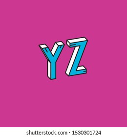 Vector Retro 3D Font. Colorful Vintage Alphabet from Y to Z
