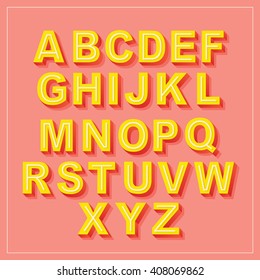 Vector Retro 3D Schriftart mit Schatten. Vintage Alphabet auf rosafarbenem Hintergrund Set