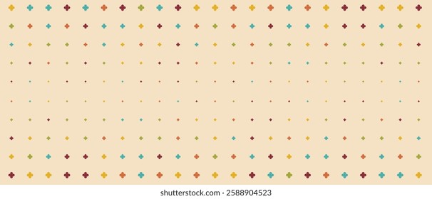 Vector retro 70s background. Vintage psychedelic wallpaper with colorful abstract shapes, halftone texture, and rainbow elements. Nostalgic groovy design for posters, banners, and wall art