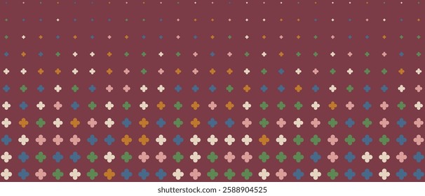 Vector retro 70s background. Vintage psychedelic wallpaper with colorful abstract shapes, halftone texture, and rainbow elements. Nostalgic groovy design for posters, banners, and wall art