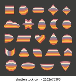 Vector retro 70s rainbow design elements set. Geometric colorful shapes. 