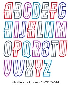 Vector retro 70s script, trendy condensed alphabet letters set, for use as retro poster design elements