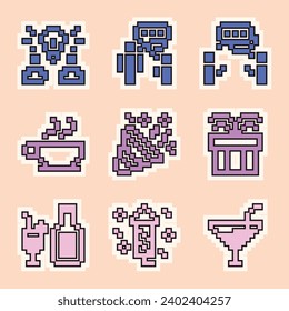 vector retro 8 bit party set collection