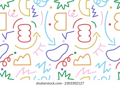 Vector Retro 80 - 90 es un patrón sin fisuras con elementos de doodle dibujados a mano. Fondo colorido.