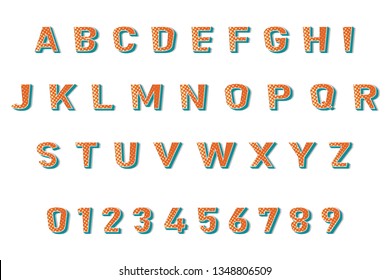 Vector retro abstract alphabet. Retro design letters and numbers, isolated font. Background latin letters. Vector illustration.
