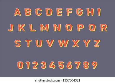 Vector retro abstract alphabet. Retro design letters and numbers, isolated font. Background latin letters. Vector illustration.
