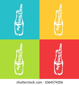 Vector Retro of  with Alcohol Drinks Cocktail, Beverage, Beer, Wine with Blue, Yellow, Green, Red. Flat Line Icon Logo, Sign, Symbol, Object. Graphic Design Element, Illustration, Poster, Print.