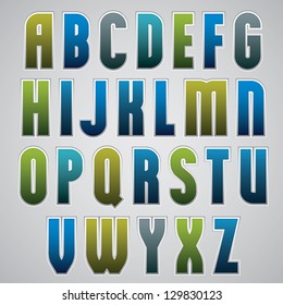 Vector retro alphabet, bold and condensed font in retro poster style in web buttons style. Uppercase set.