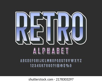 Vector of retro alphabet design with uppercase, numbers and symbols