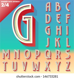 Vector retro alphabet for Summer typography design. Art Deco style. Upper cases condensed