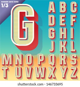 Vector retro alphabet for Summer typography design. Condensed style. Upper cases