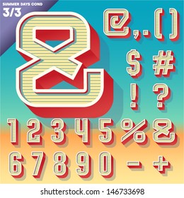 Vector retro alphabet for Summer typography design. Condensed style. Symbols