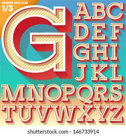 Vector retro alphabet for Summer typography design. Slab style. Upper cases