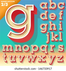 Vector retro alphabet for Summer typography design. Slab style. Small cases 