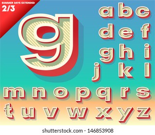Vector retro alphabet for Summer typography design. Extended bold style. Small cases