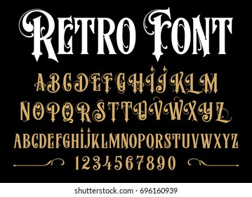 Vector retro alphabet. Vintage font. Typography for labels, headlines, posters etc. 