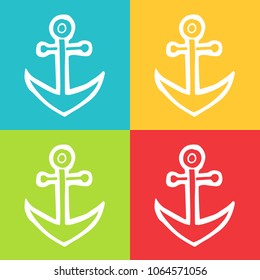 Vector Retro of Anchor Nautical Sea Marine with Blue, Yellow, Green, Red. Flat Line Icon Logo, Sign, Symbol, Object. Graphic Design Element, Illustration, Poster, Print.