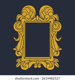 Vector retro or antique frame. Old and vintage decoration for portrait or museum gallery. Picture embellishment in historical and nostalgic style. Empty and blank decor element. Decorative design.