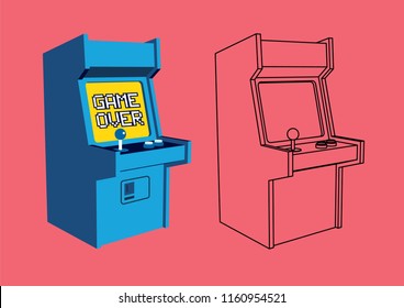 Vector Retro Arcade Game Machine with Outline