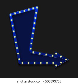 Vector retro arrow with light bulb on black