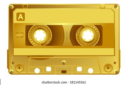 Vector retro audio cassette. Gold music award music tape. Isolated on white background. Vector art eps10, illustration