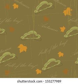 Vector retro autumn clouds seamless leaf pattern