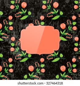 Vector retro background with floral ornament with retro glossy banner