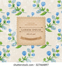 Vector retro background with floral ornament and a cardboard banner