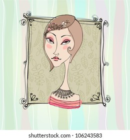 vector retro background with illustrated cute girl