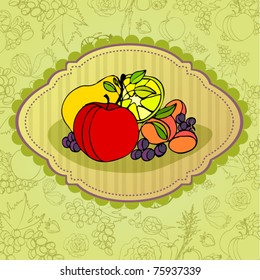 vector retro background with illustrated fruits and vegetables