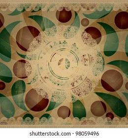 vector retro  background with lacy napkins and floral ornament behind, old paper texture