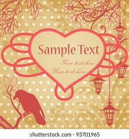 Vector retro background with lanterns and heart frame