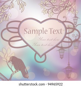 Vector retro background with lanterns and heart frame