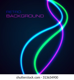 Vector Retro Background With Neon Lights. 