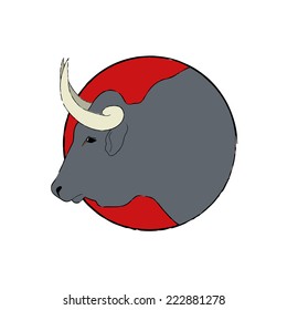 Vector retro badge with bull's head profile.