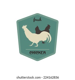 Vector retro badge with chickens silhouettes guaranteeing meat quality. 