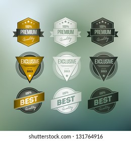 Vector retro badge collection.Various badges on mesh defocus background.