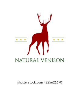 Vector retro badge with deer silhouette guaranteeing meat quality. 