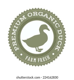 Vector retro badge with duck silhouette guaranteeing meat quality. 