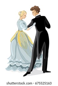 Vector retro ballroom dancing from nineteenth century. Vector illustration on white background.