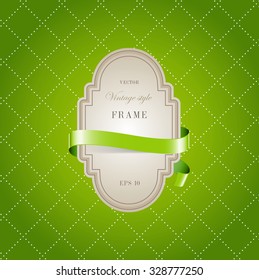 Vector retro banner design. Vintage paper label. Bright green background pattern. 