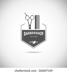  Vector retro barber shop label, logo, badge and design element.