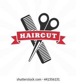 Vector retro barber shop label, logo, badges and design element. Hair salon design icon in flat style. Universal logo template for barber shop.