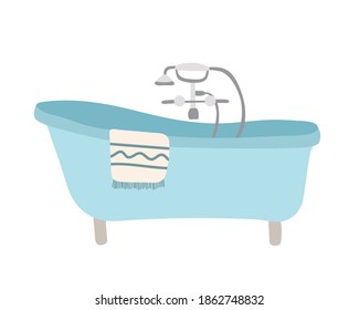 Vector retro bath with mixer tap. Cartoon vector illustration. Clip art for stickers, interior games, prints, cards.