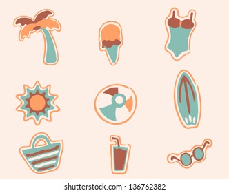vector retro beach icons set 2 - Separate layers for easy editing