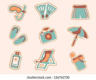 vector retro beach icons set 1 - Separate layers for easy editing
