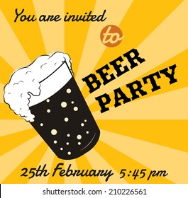 Vector retro beer glass invitation card or event poster template 